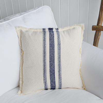 The Lexington natural cushion coer with a bold navy stripe -  New England Style Cushions for coastal, modern farmhouse and country Interiors