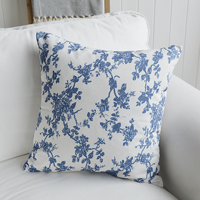 New England style cushion covers for coastal interiors - Marlow blue and white floral cushion cover