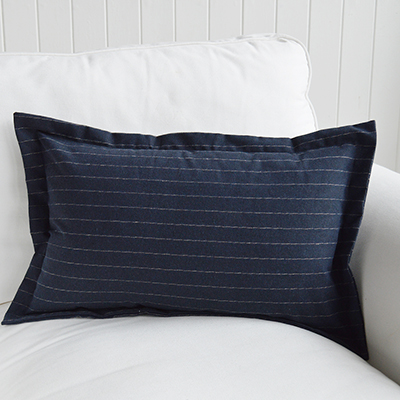 New England Style Country, Coastal and White Furniture and accessories for the home. Hamptons and New England coastal cushions and soft furnishings - Peabody Navy Stripe Cushion Cover