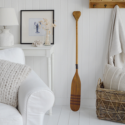 Add classic New England charm to your space with the Portsmouth Heritage Paddle — a handcrafted wooden boat oar perfect for coastal décor, wall styling, and rustic seaside interiors.