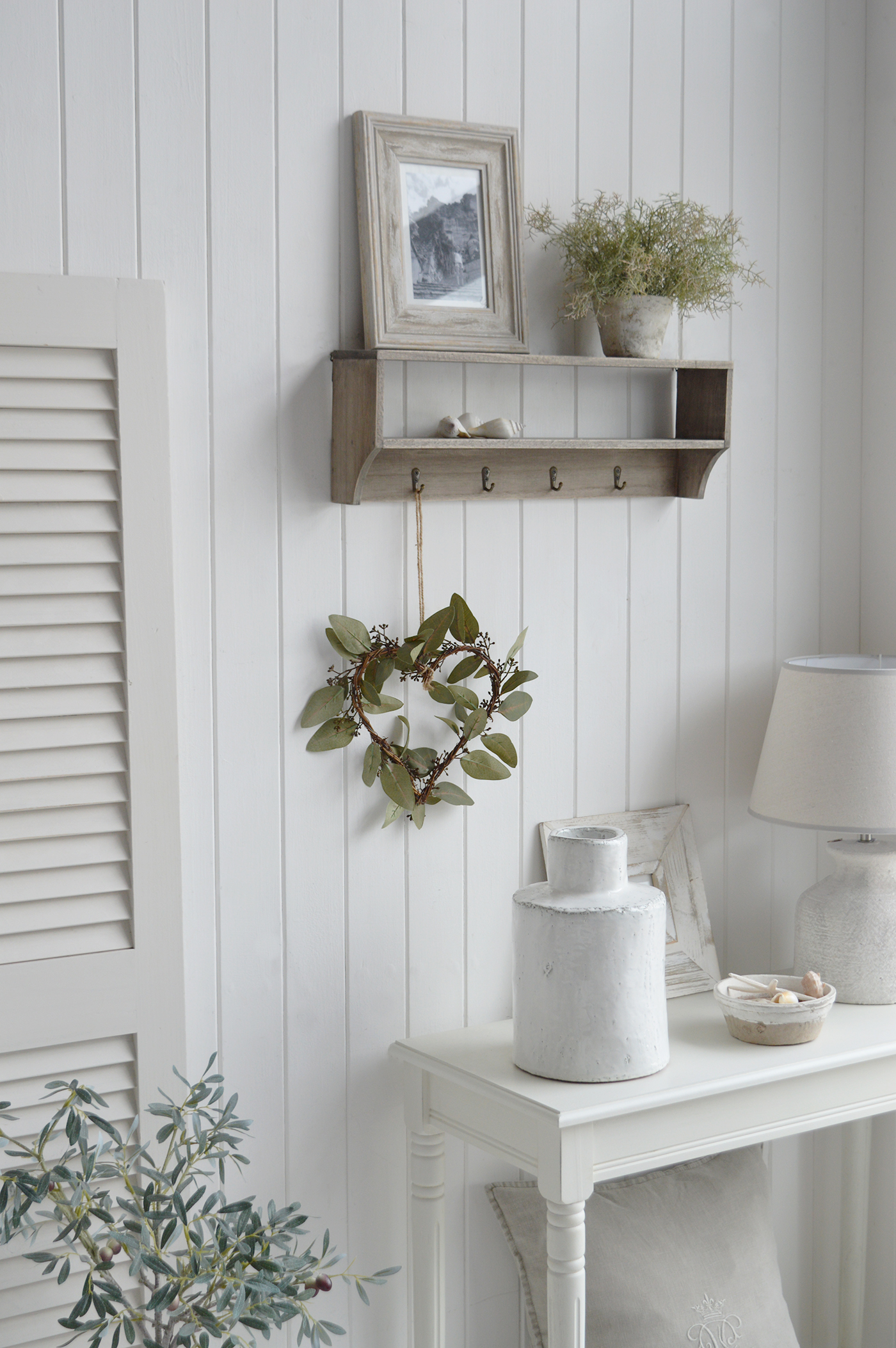 Rustic wall shelf with hooks sale