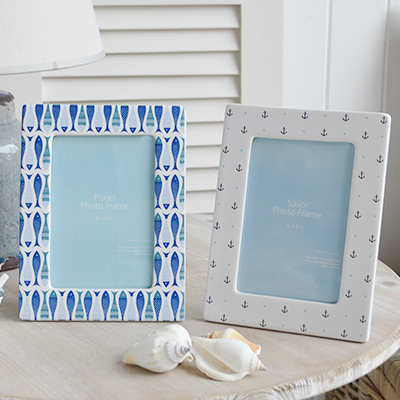 Putney blue and white coastal photo frames - The White Lighthouse New England Country and Castal Furniture and Interiors