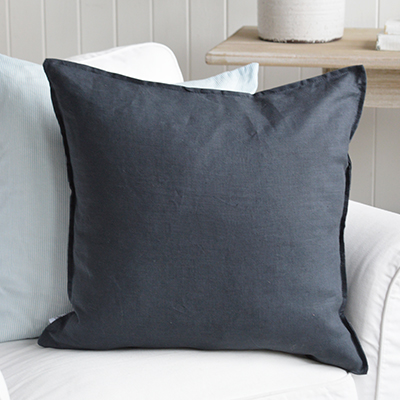 Piermont Midnight Blue Cushion and vintage Quilt -  New England Style Cushions for coastal, modern farmhouse and country Interiors
