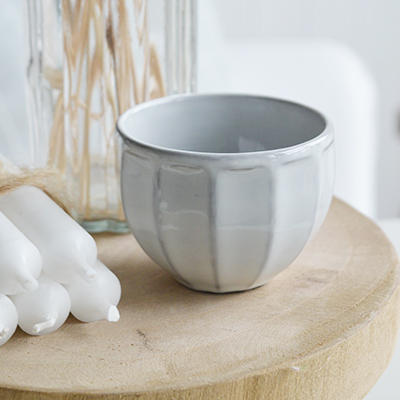 A perfect addition to a New England coastal home, the bowl’s understated charm pairs beautifully with whitewashed furniture and soft blue accents.