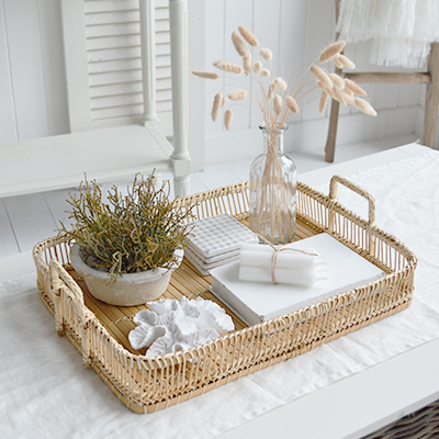 Putnam rustic Wooden Tray with handles - Hamptons Beachhouse Coffee Table Styling