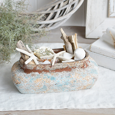 The Richville range of rustic smokey blue terracotta planter for New England, Country and coastal home interior decor and styling