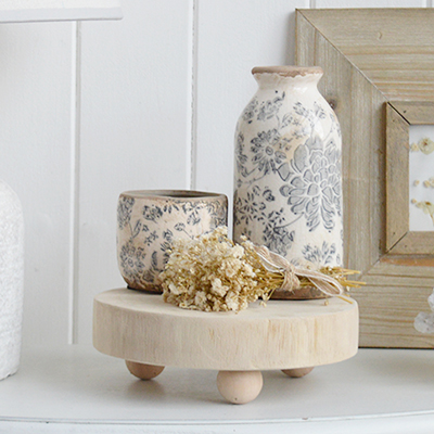 Shop the Willow Cottage four-piece styling bundle, pairing floral ceramics, a wooden stand and decorative flowers for cottage and coastal home décor