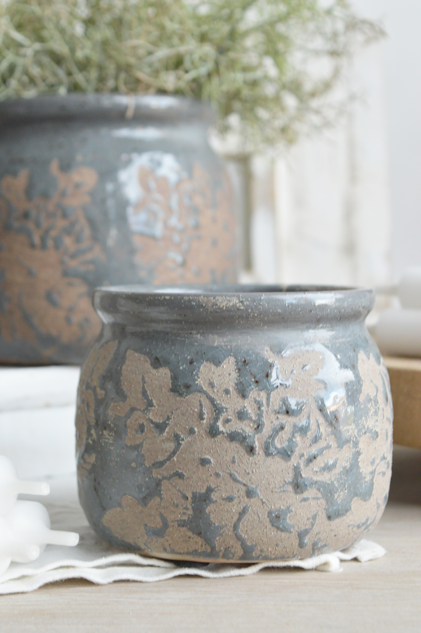  The Swanville range of ceramics in smokey blue for styling New England farmhouse, country and coastal home interiors  - small plant pot