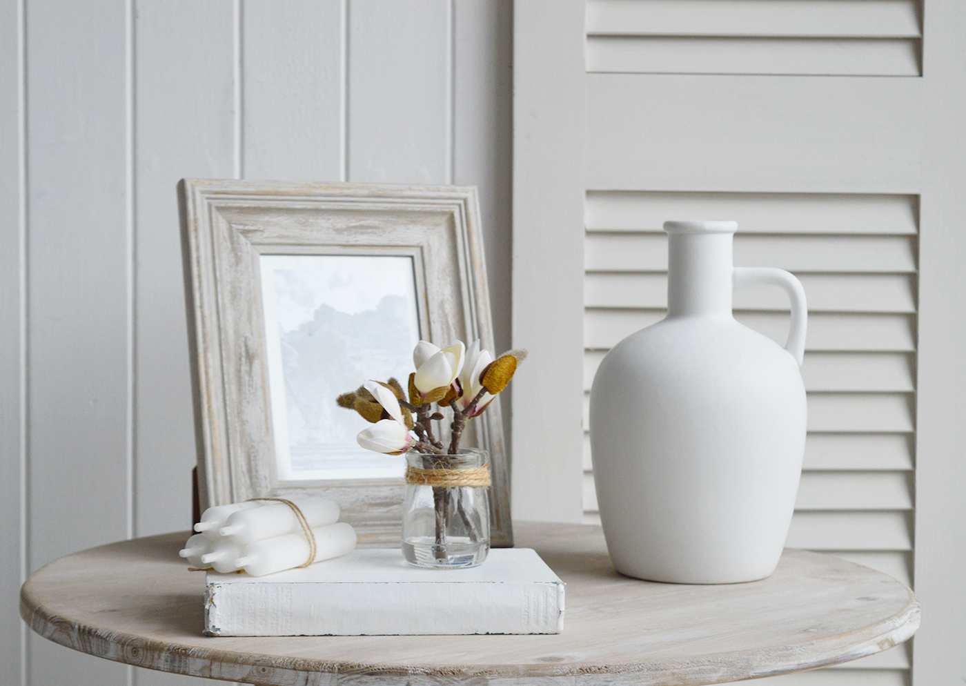 The Prudence white ceramic urn vase for sophisticated New England interiors