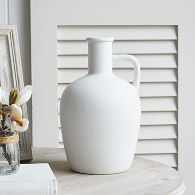 The Prudence white ceramic urn vase for sophisticated New England interiors