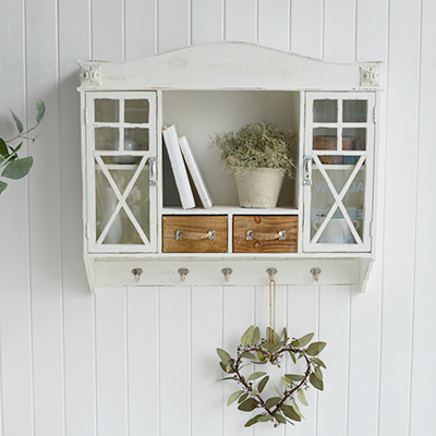 Bar Harbor Wall Cabinet – Rustic Off-White Storage for Coastal Beach House Interiors