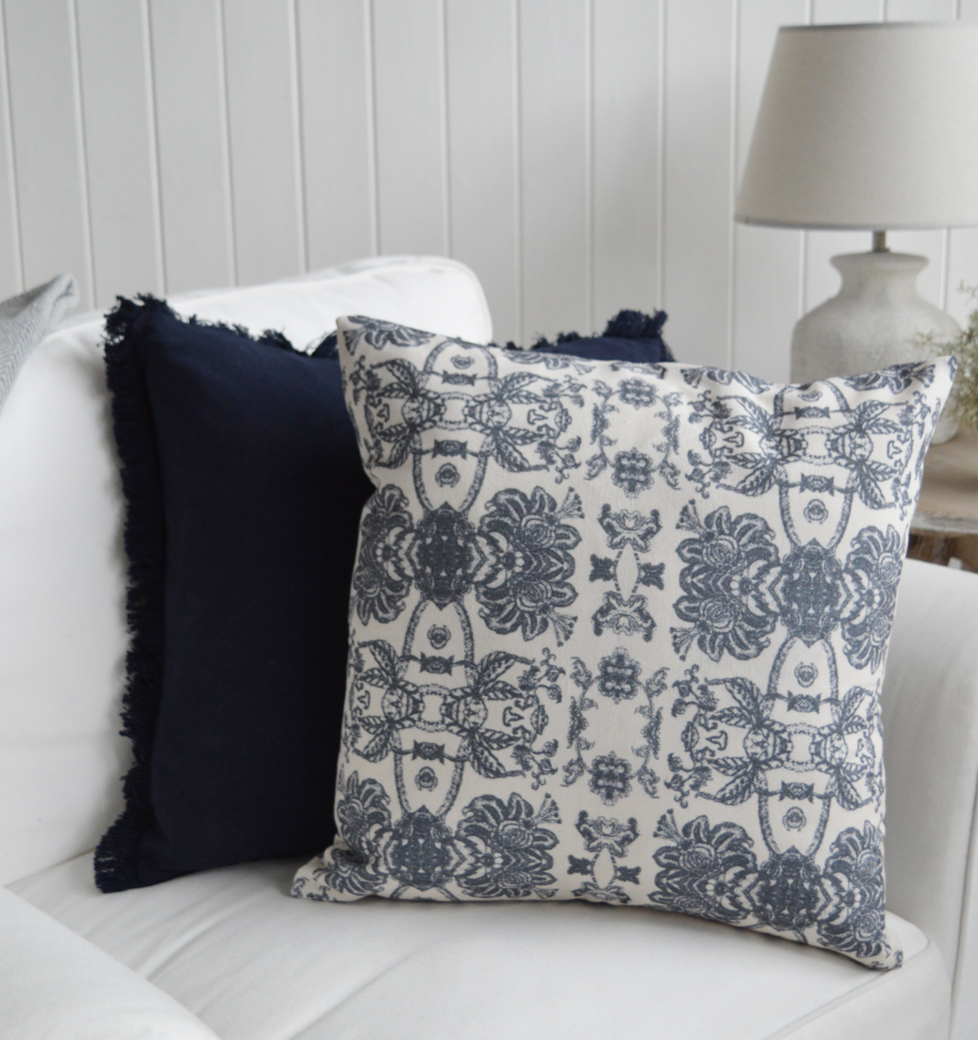 Willington navy print cushion cover