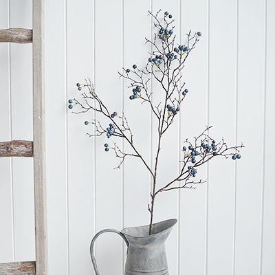 Artificial Blue Berry Branch for New England country, coastal and farmhouse interiors and home