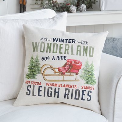 New England style Christmas Decor for cottage, farm house, coastal, country and city homes and interiors. CHristmas Festive Traditional Cushion Covers - New England style Christmas Decor