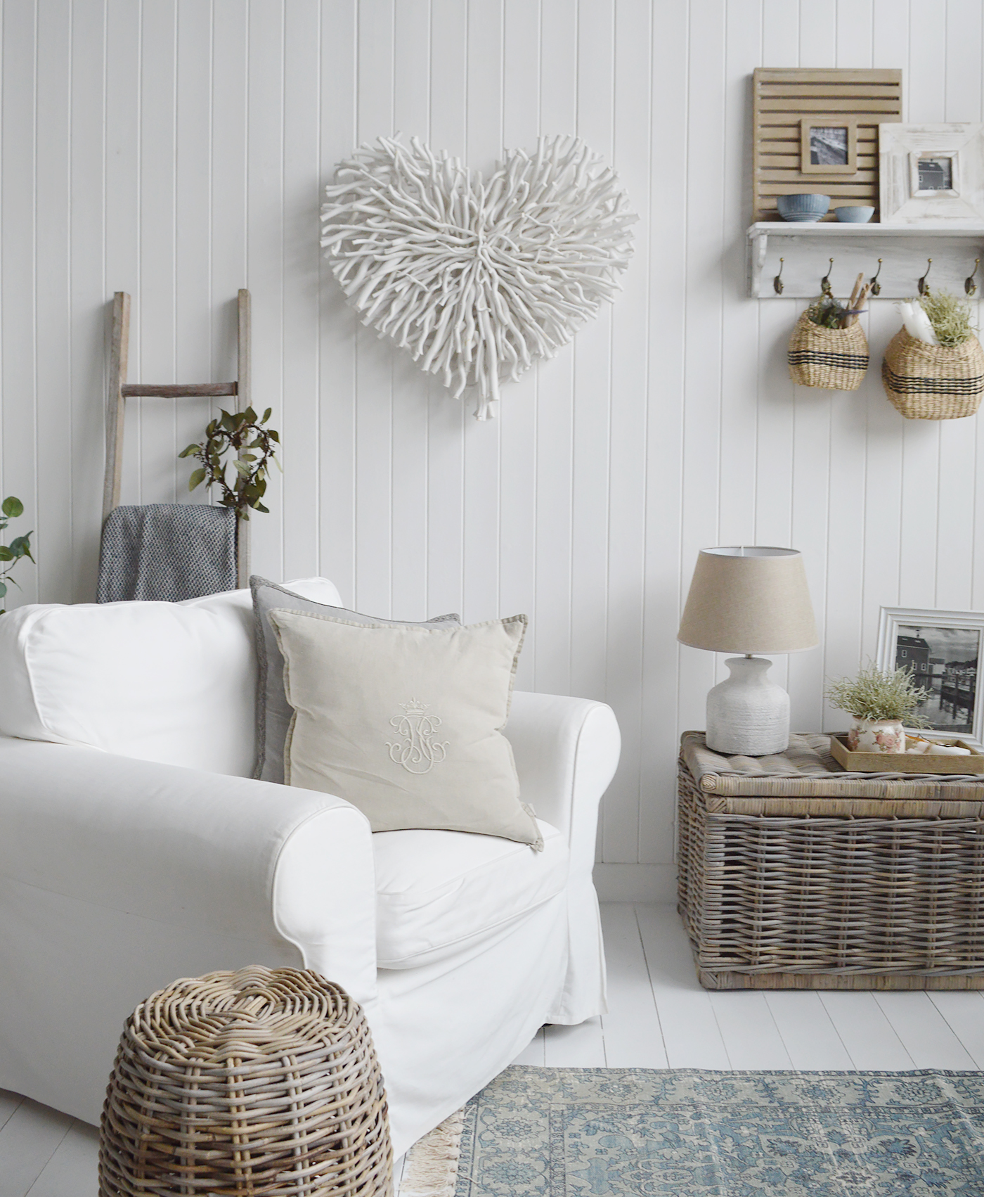 Large Chunky White Wood Twig Heart £55 Free Delivery - Wall Decor Cottage