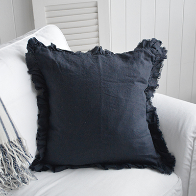 Rhode Island Striped Cushion Covers Linen Blends - New England, Hamptons, Modern Farmhouse and coastal cushions and interiors - navy linen