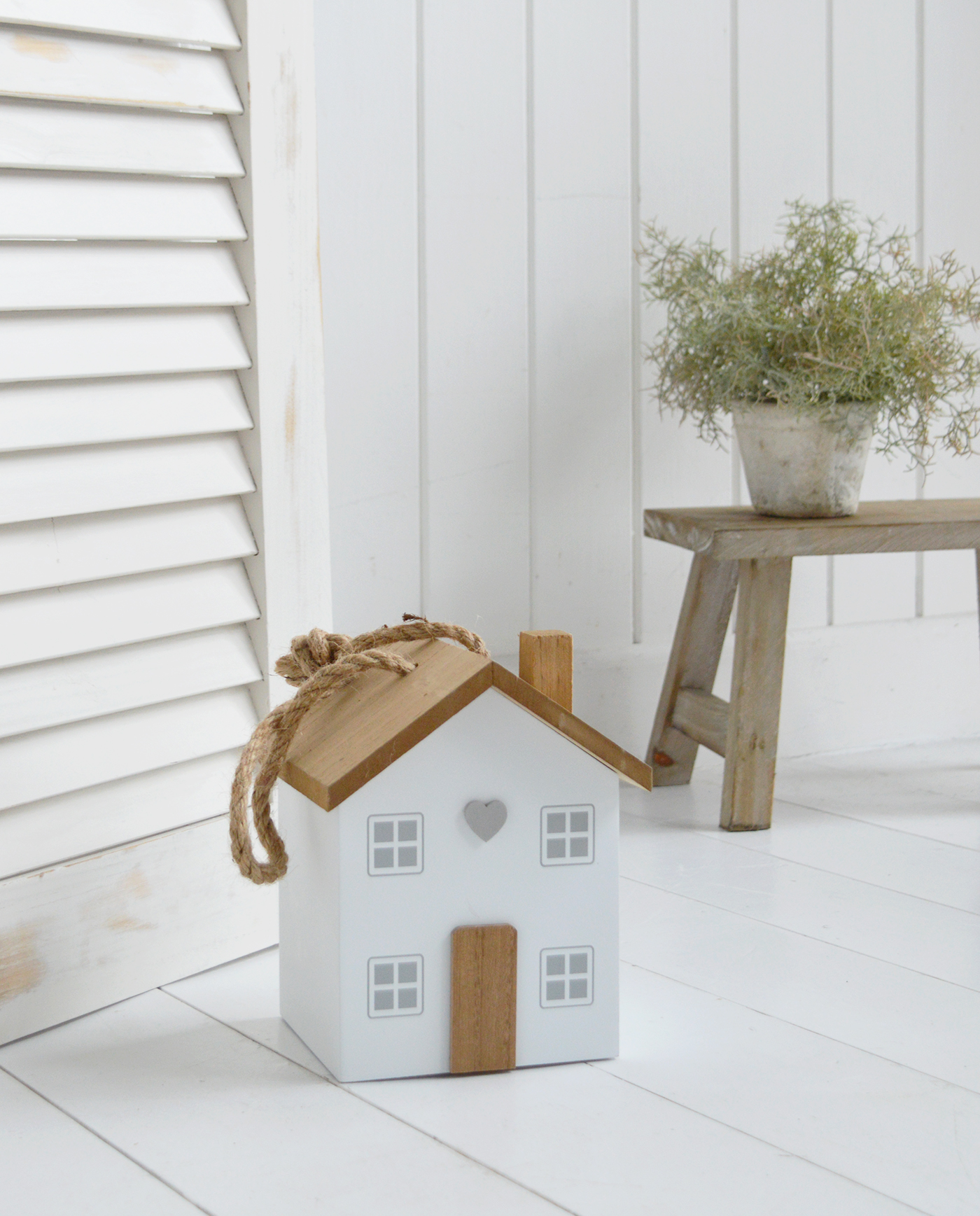 White Farmhouse Cottage Doorstop - Functional and quirky door stops for New England farmhouse and country cottage homes and interiors