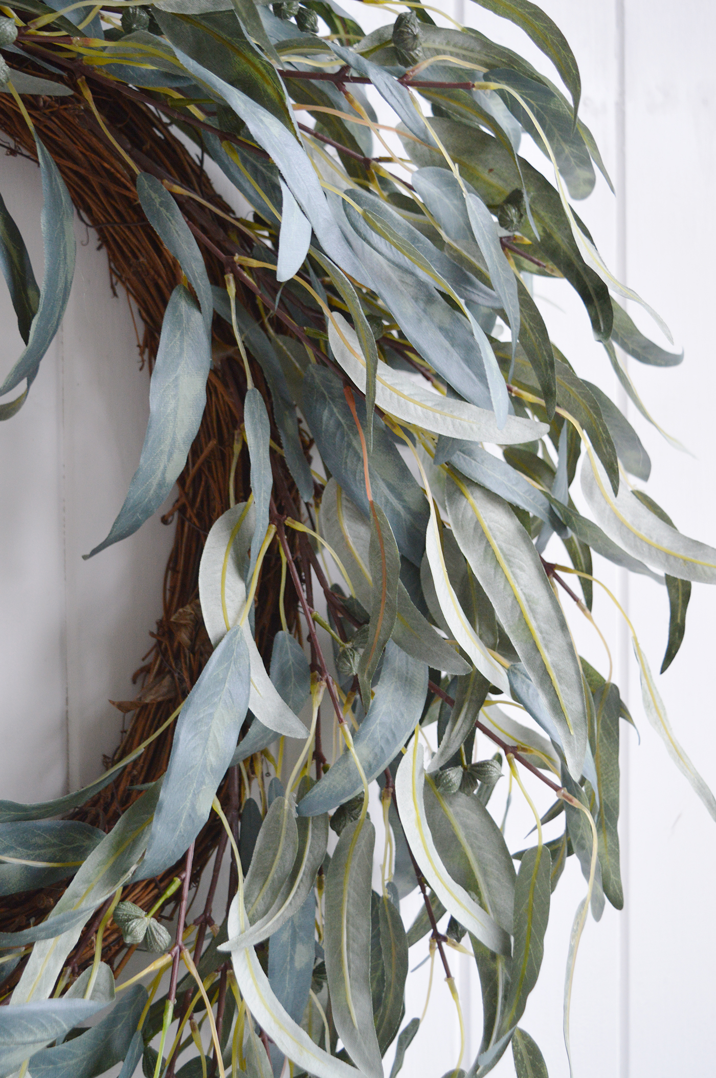 Large faux Eucalyptus wreath New England Coastal and Modern Farmhouse Furniture and Interiors