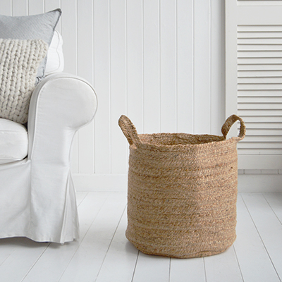 Fall River basket - Coastal, Beach House and Hamptons Homes and Interiors. A perfect sized basket for beside the sofa