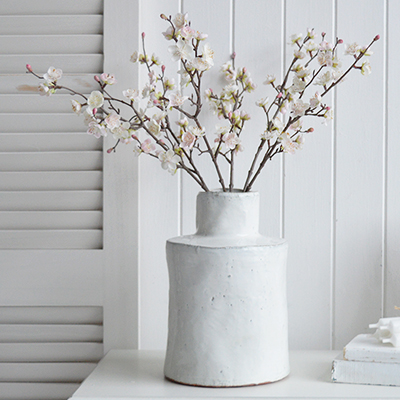 Faux blossom srpay stem for styling a peaceful and serene timeless New England interior