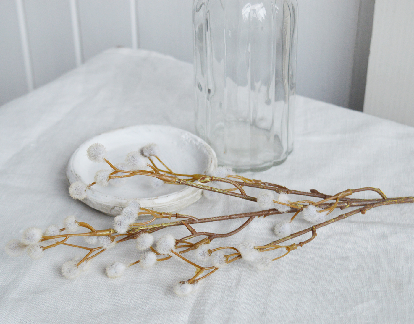 Faux Pussy Willow sprig - New England coastal, modern farmhouse and country furnutyre and interiors