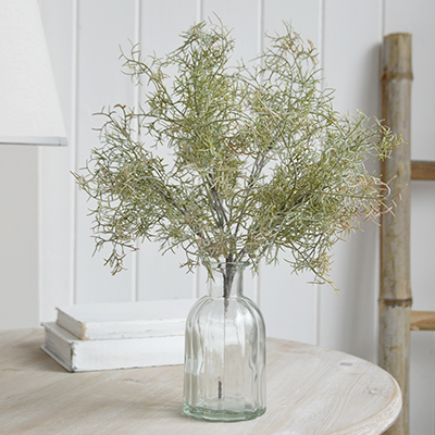 White Furniture and accessories for the home. Faux greenery Spanish Moss for styling New England style  interiors. Farmhouse, country and coastal homes