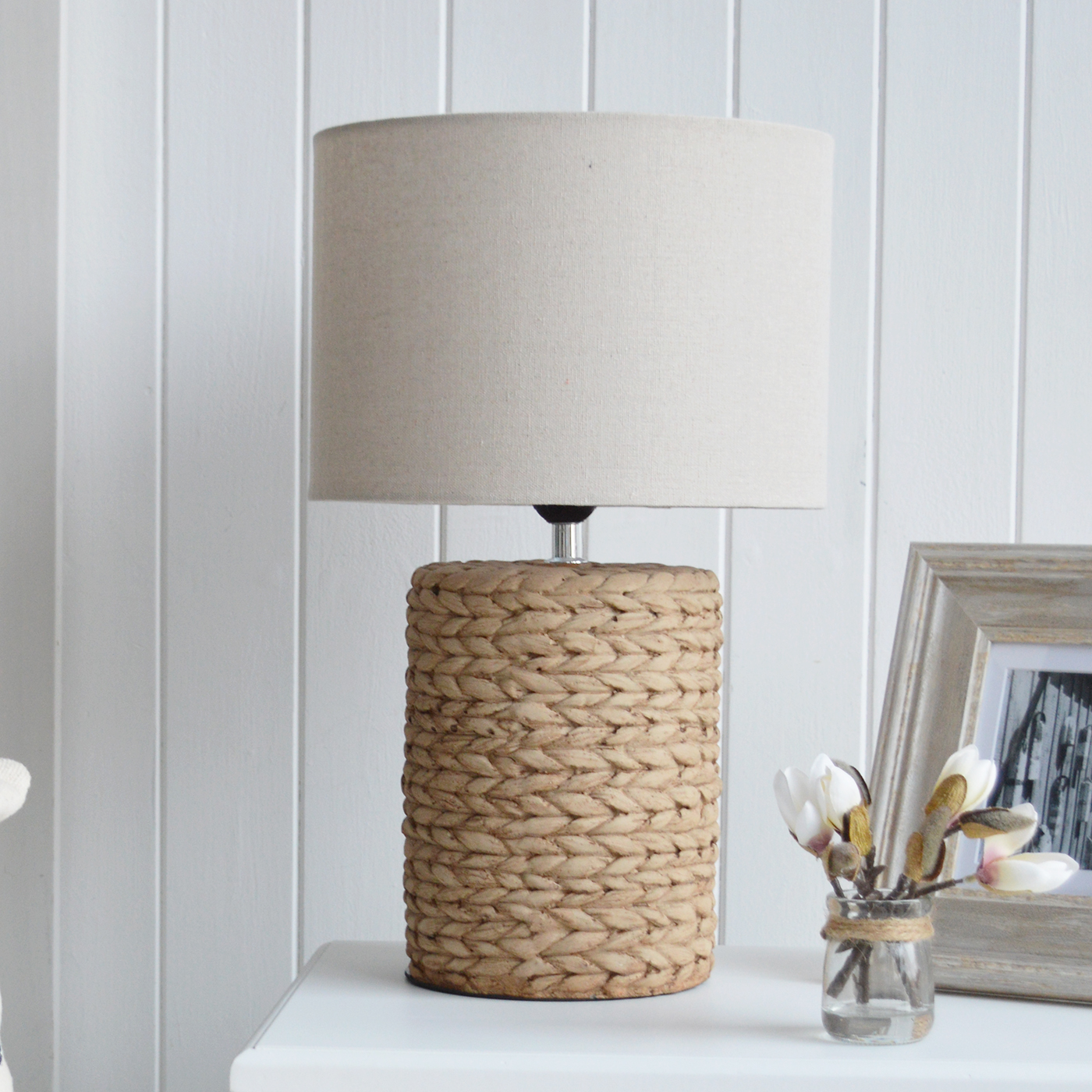 The ceramic rope coastal lamp, perfect for a Hamptons beach house or coastally inspired home