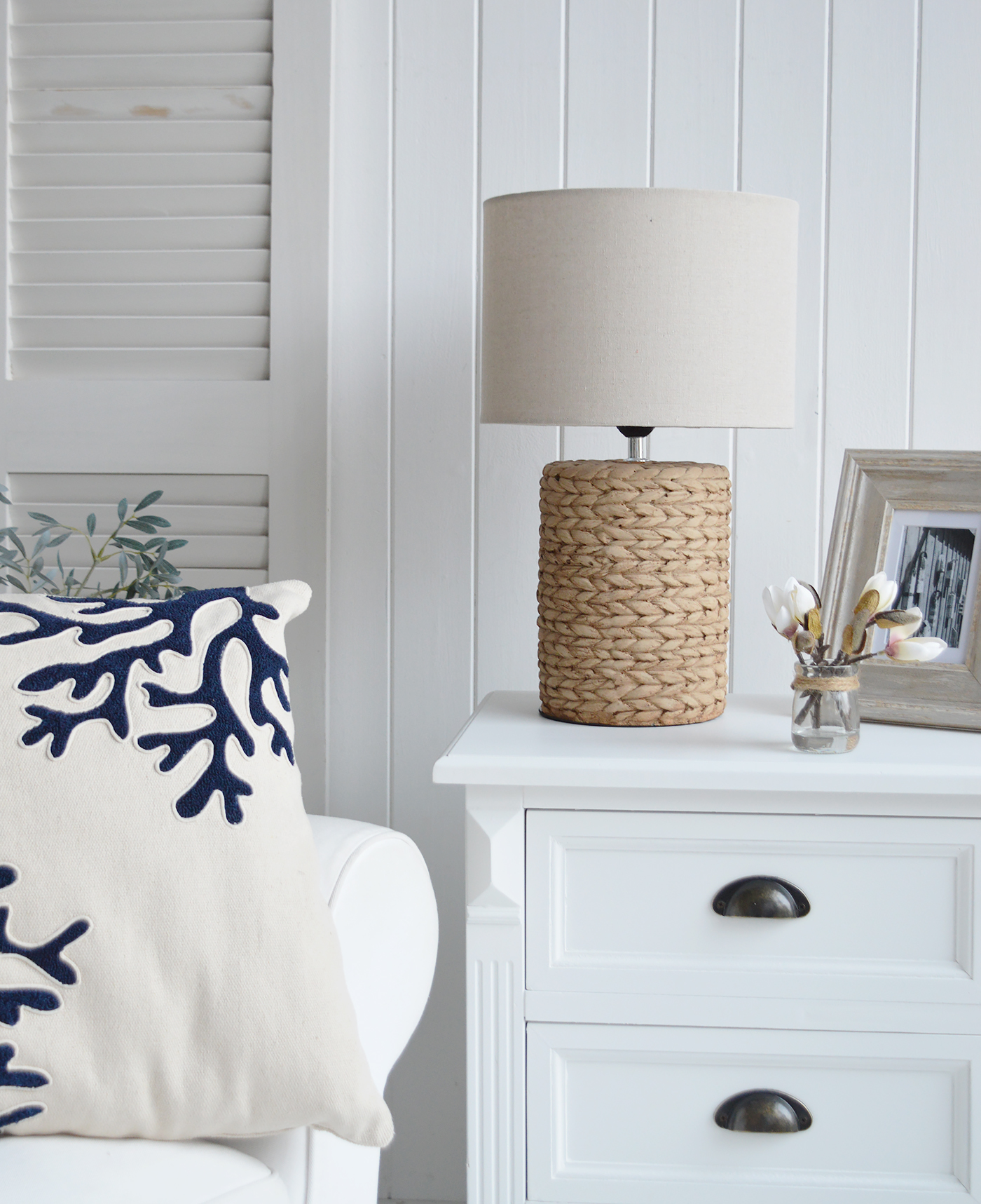 The ceramic rope coastal lamp, perfect for a Hamptons beach house or coastally inspired home