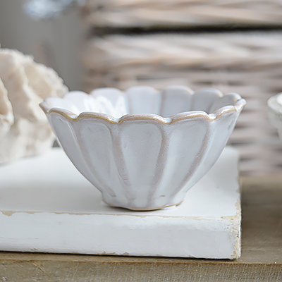 Pilgrim Handmade scalloped ceramic bowl for coastal interior decor