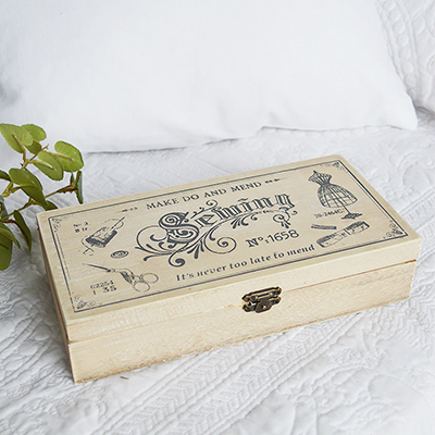 wooden sewing box in vintage new england style