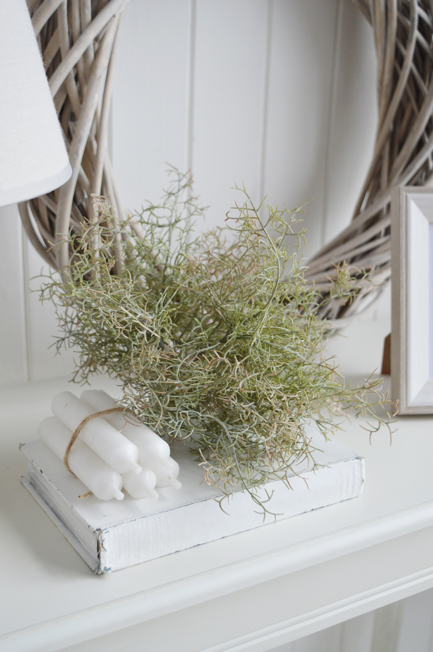 Faux Spanish moss to style and decorate coastal, neach house and farmhouse homes and interiors