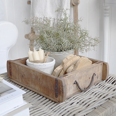 Shop the Harbour Cottage Styling Bundle with a rustic wooden box, white pots, faux greenery, candles and wooden coasters for coastal and country interiors.