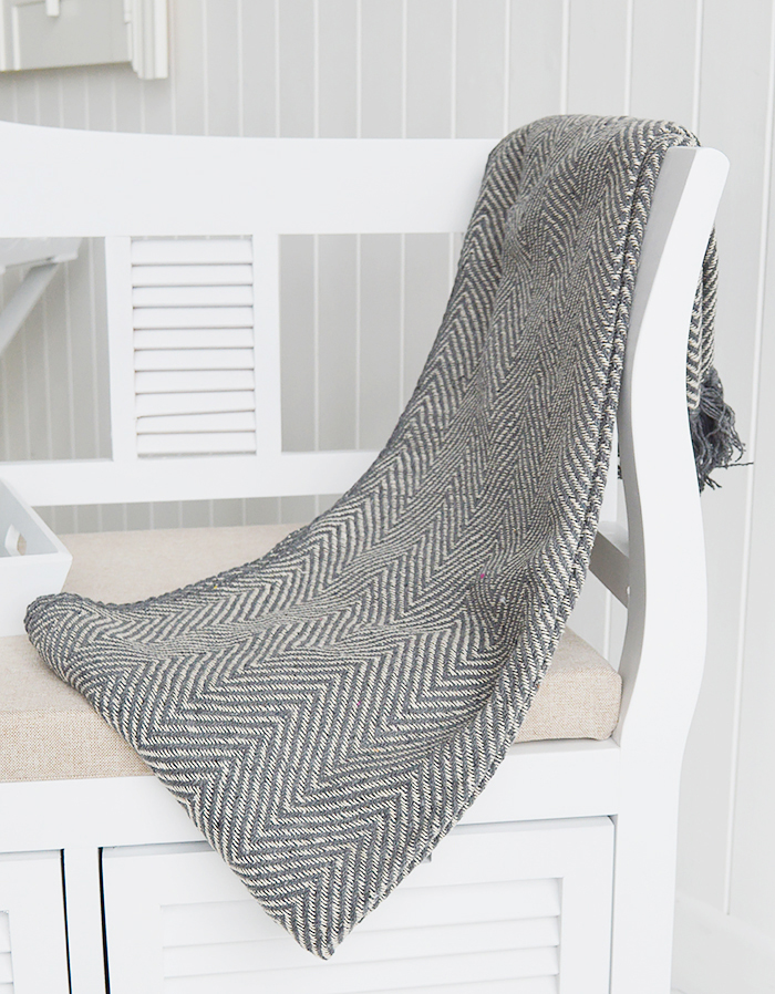 Grey Herringbone Throw Blanket Bedspread - The White ...