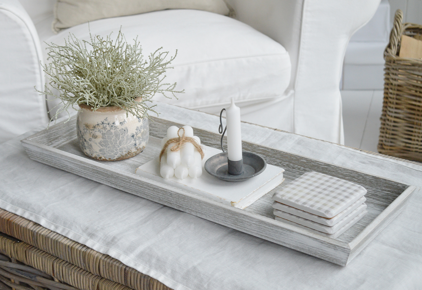 Berwick white washed Wooden Tray - Coffee Table Styling