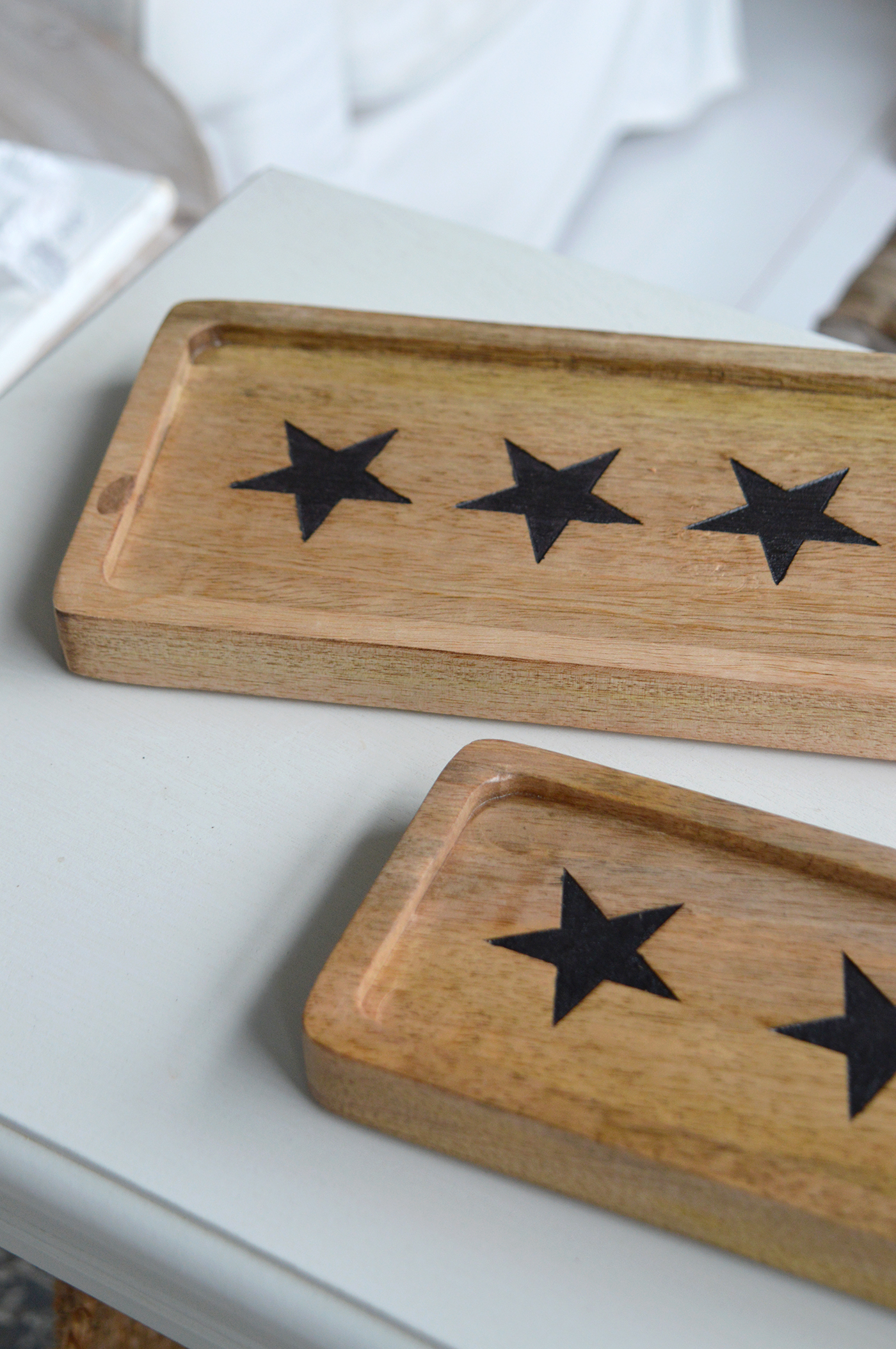 Wooden tray for service or decor dispaly with stars. Available in 2 sizes