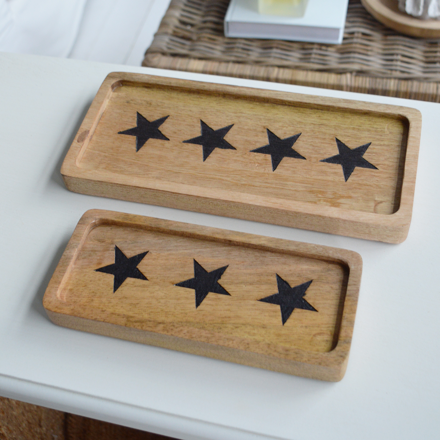 Wooden tray for service or decor dispaly with stars