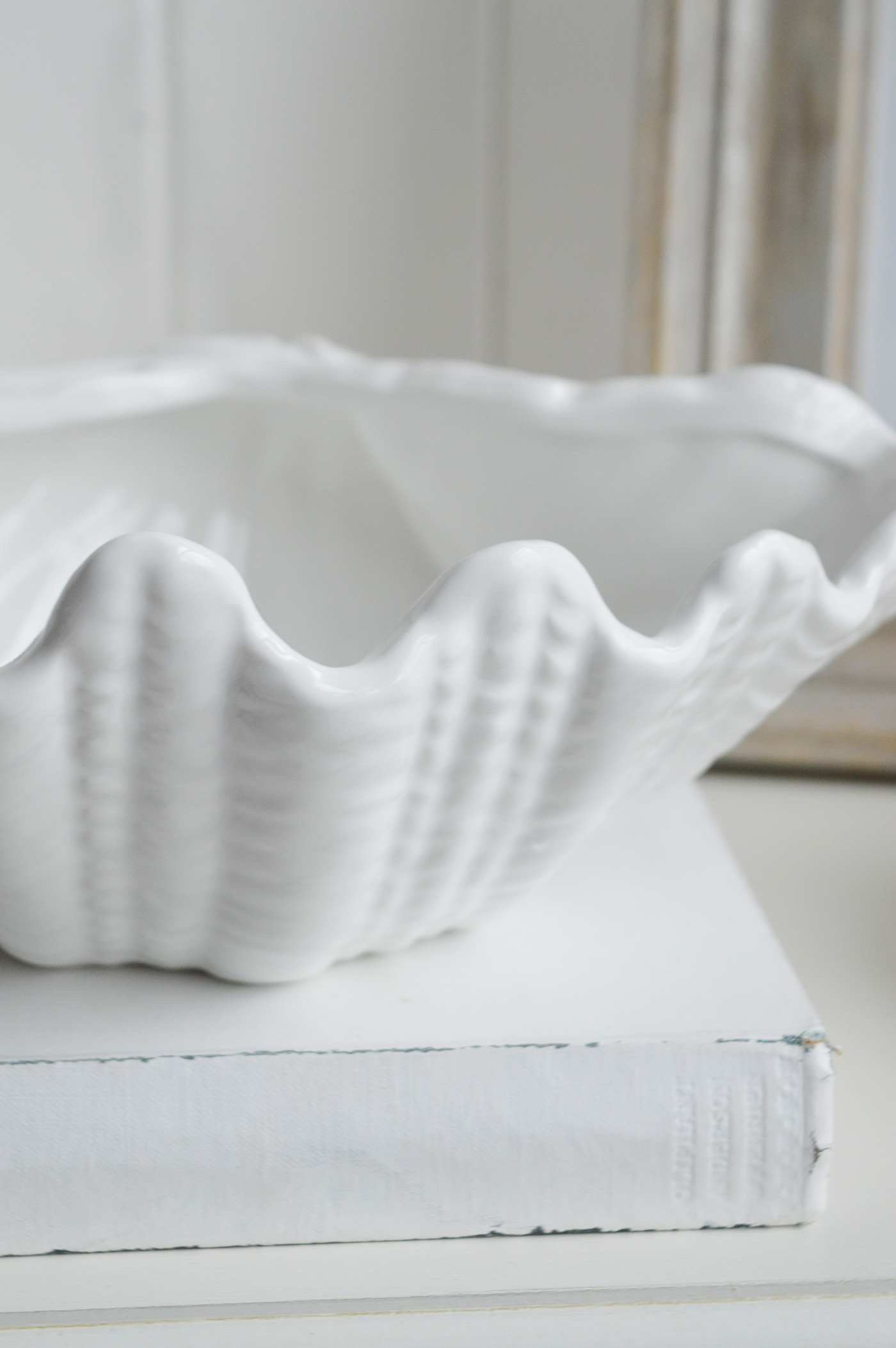 White Ceramic Clam Dish - Hamptons Coastal Console Table Styling and Decor