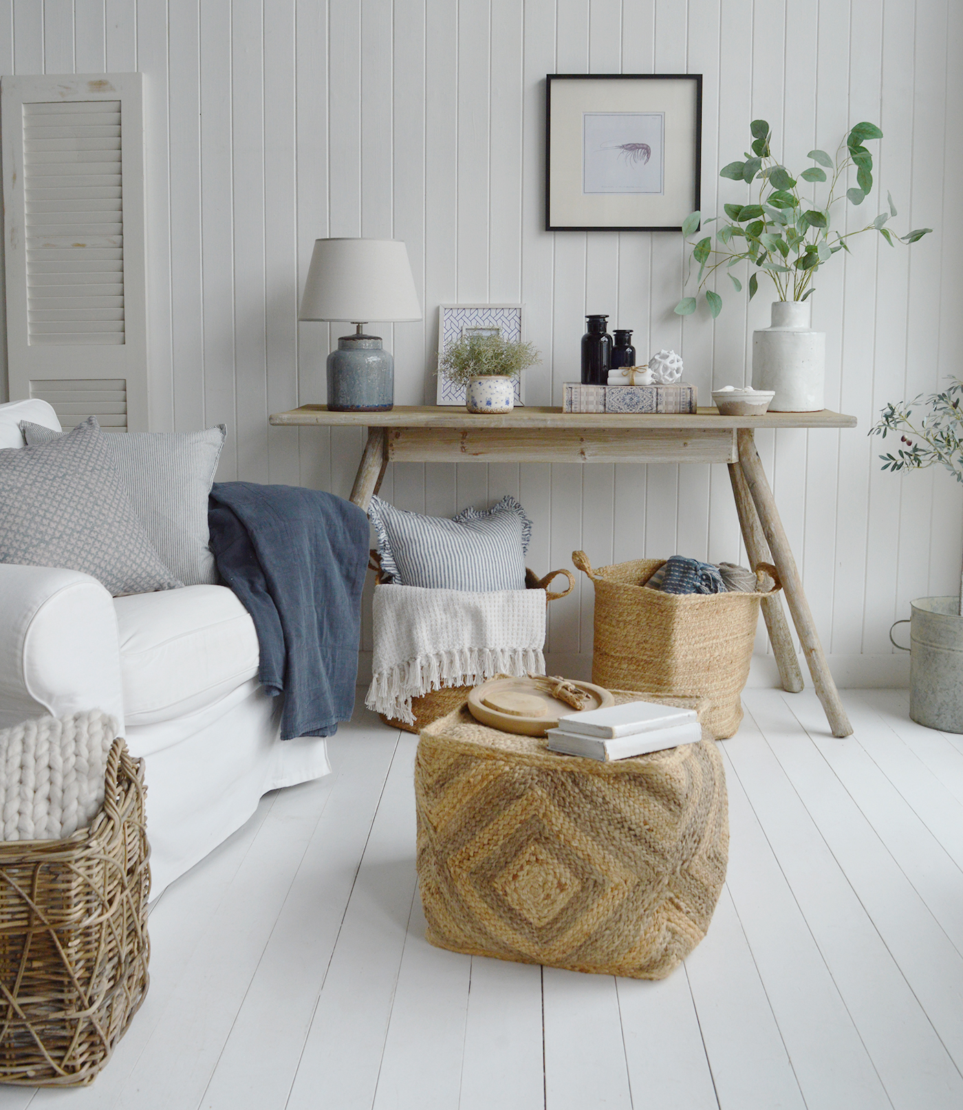 Neutral beach house design with soft sand tones and ocean blues