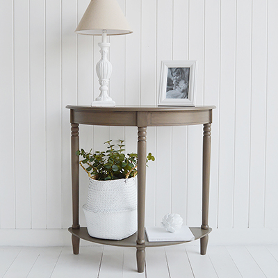 Newport French Grey half moon table for traditional style hallways
