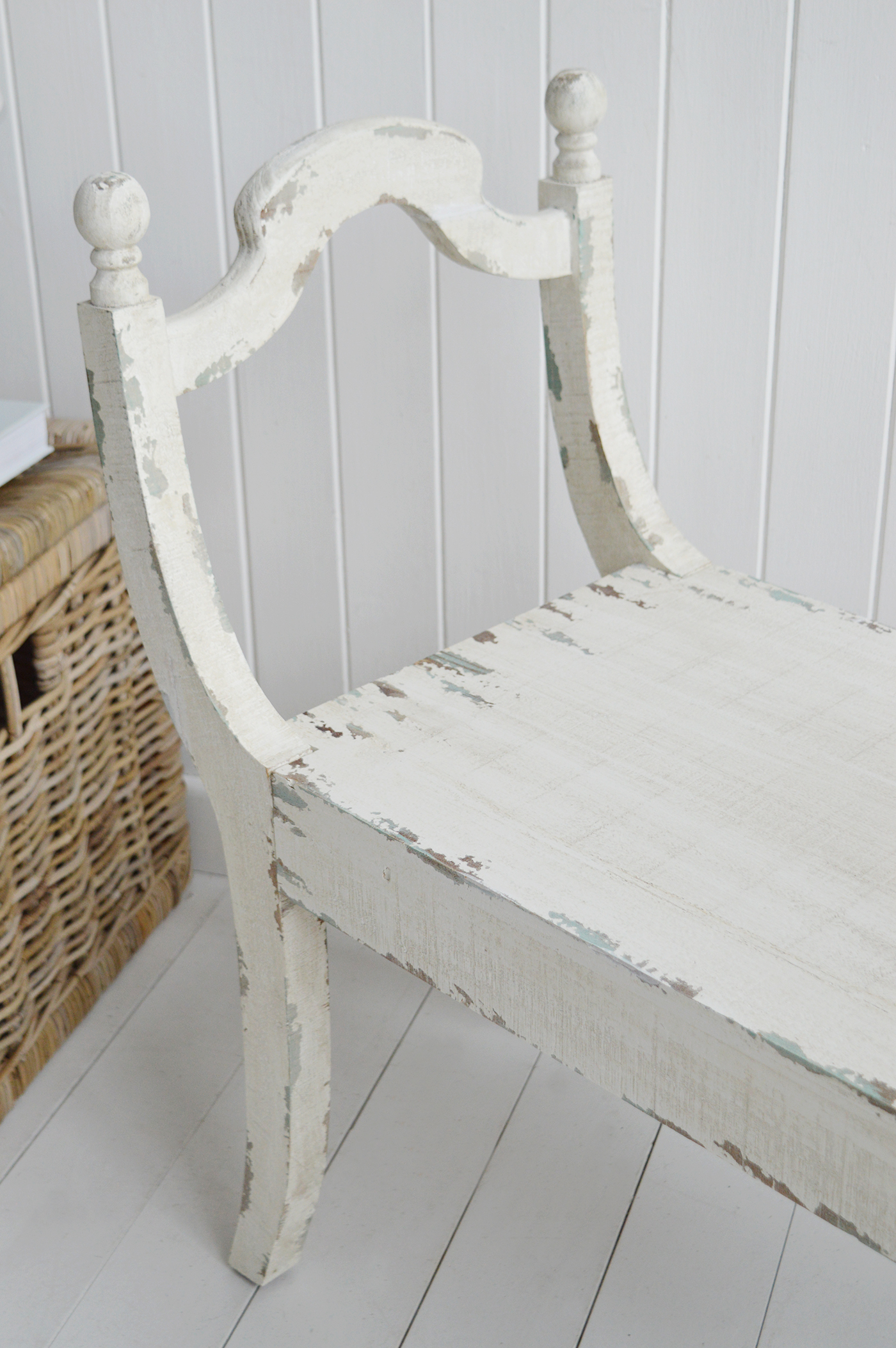 The Provincetown seat, a piece of coastal aged furniturefor beach house interiors