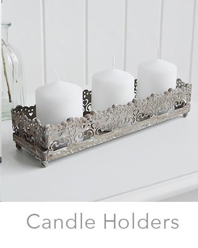 White and grey New England and coastal candle holders