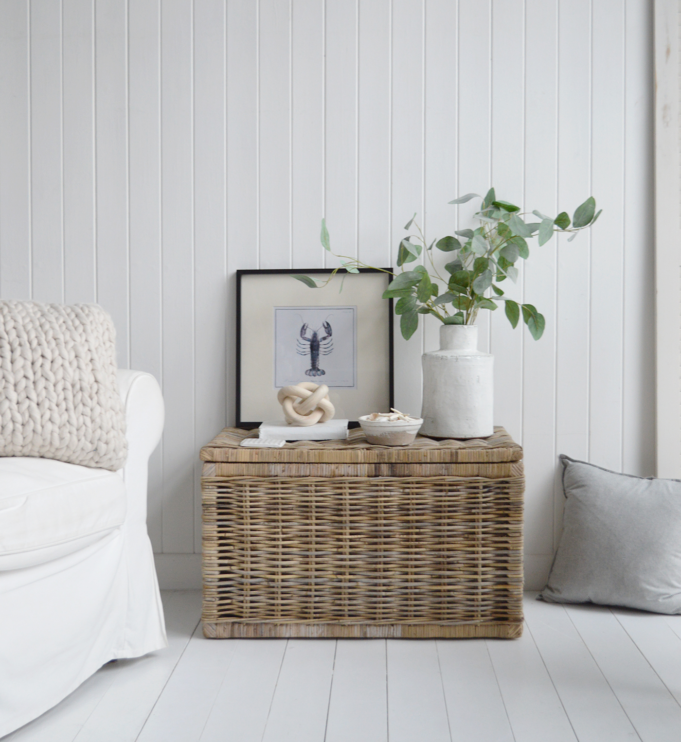 The Seasdie basket as a large side table with plenty of storage