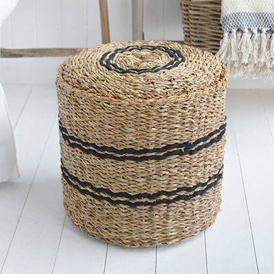 Add natural texture to your home with the soft filled Harrington Seagrass Pouffe. Use it as a footstool, occasional stool or side table in coastal interiors.