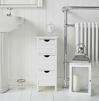 Dorset 21cm wide narrow white bathroom storage furnitue with 4 drawers