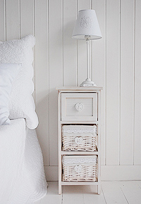 White bedside table and cabinets. Bedroom Furniture