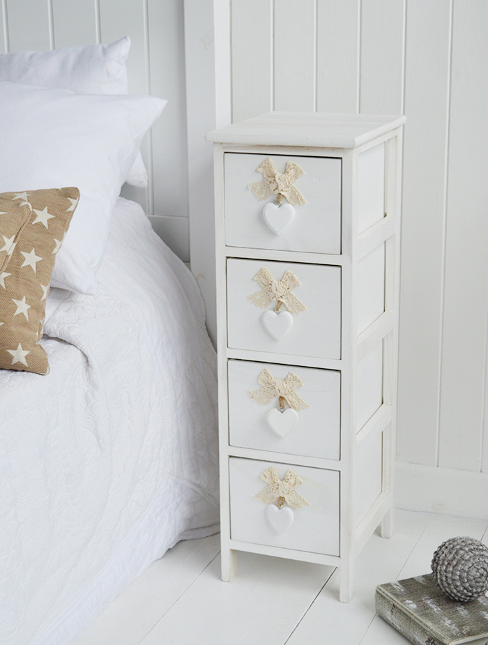 Dorset narrow 25cm white tall bedside table cabinet. The White