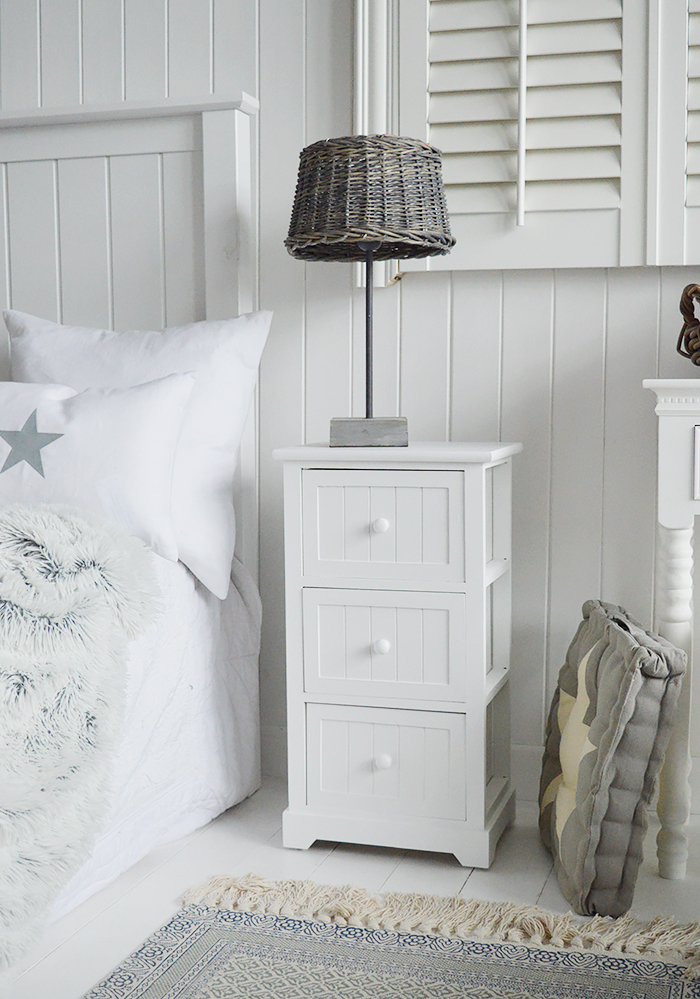 Maine white bedside table. New England white Bedroom furniture