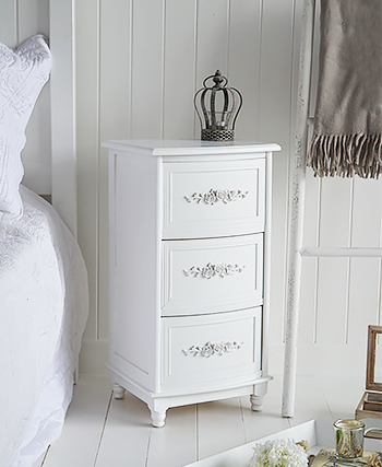 Rose white bedside cabinet with 3 drawers