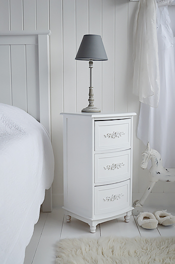Rose white bedside cabinet with drawers