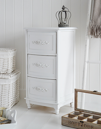 Rose white bedside cabinet with 3 drawers Living room and hall furniture